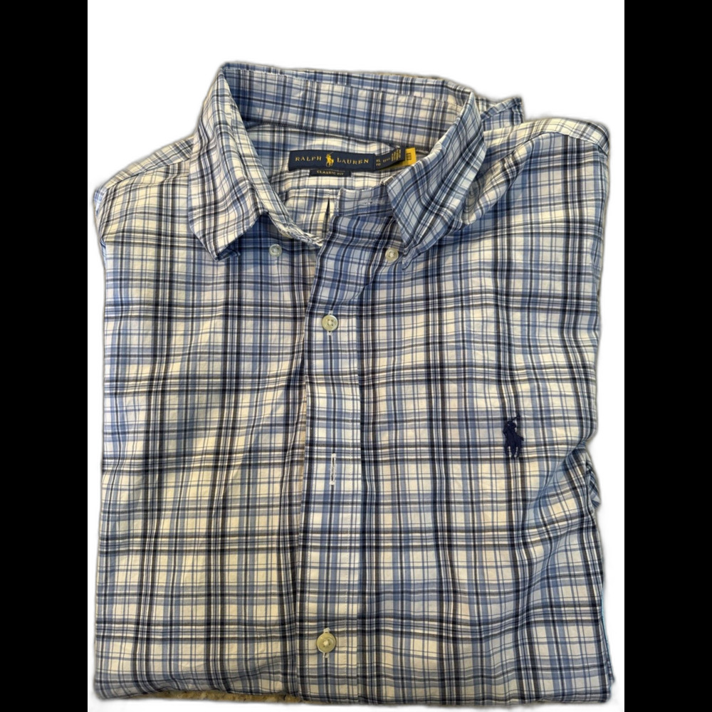 Polo Ralph Lauren Oxford Shirt Mens XL Classic Fit Blue‎ Plaid Pony